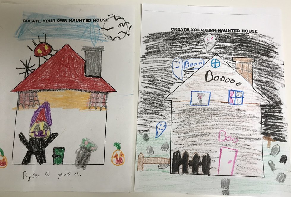Crayon drawn haunted house pictures